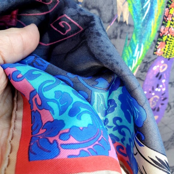 Christian LaCroix Silk Scarf Vintage 80s Asia NWOT Cartes de Voyages Series - Picture 12 of 14